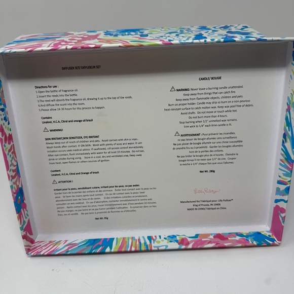 NEW Lilly Pulitzer Home Candle & Diffuser Set Rattan Sticks Tiki Pink Gypsea